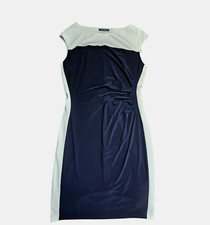 Lauren Ralph Lauren Colorblock Cap Sleeve Ruched Sheath Dress 12 Navy White