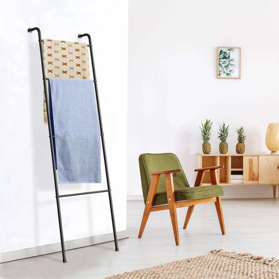 Blanket Ladder Outdoor Towel Rack for Pool, Decorative Metal Holder for