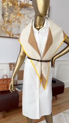 NEW Hermes Losange Cashmere De Coupe Ivoire/Caramel Reversible