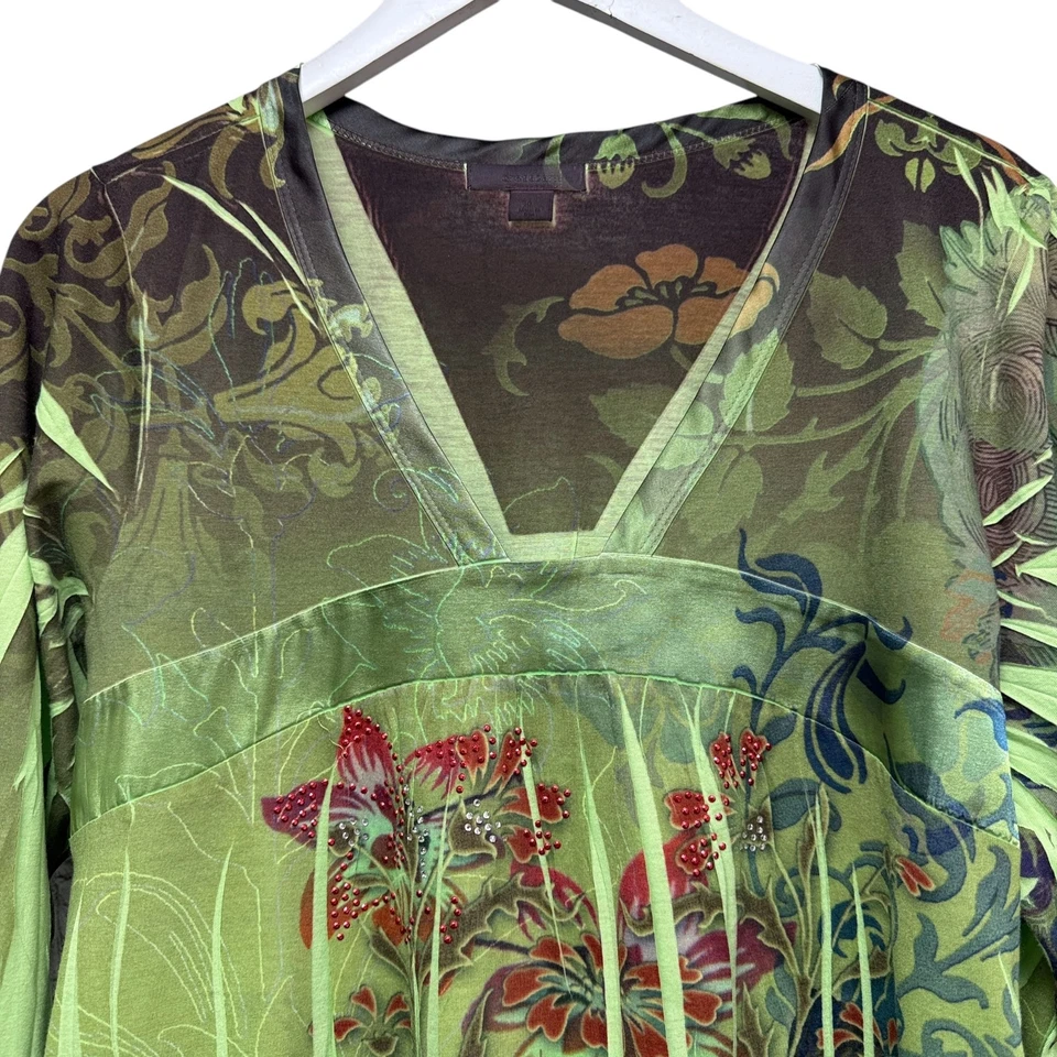 DressBarn 波西米亚上衣 XL 绿色印花 T 恤 3/4 袖升华花卉 — 第 2/4 张图片