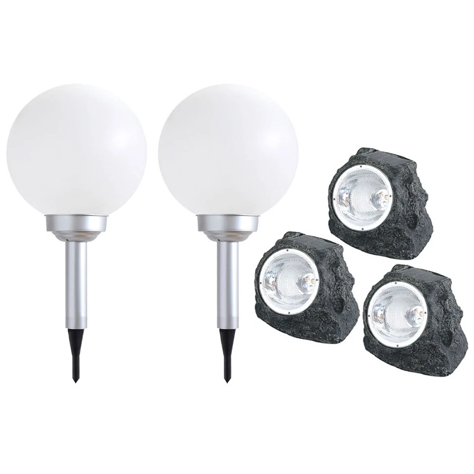 Lampe Solaire Lampe Extérieure Pierre Boule Optique Jardin Déco Gris LED 5er Set - Photo 2/4