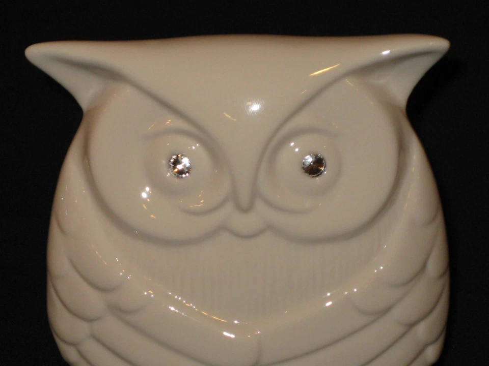 NUEVO Búhos blancos de porcelana grandes y pequeños con hermosos ojos de diamante (cantidad de 2) Foto 4 de 4