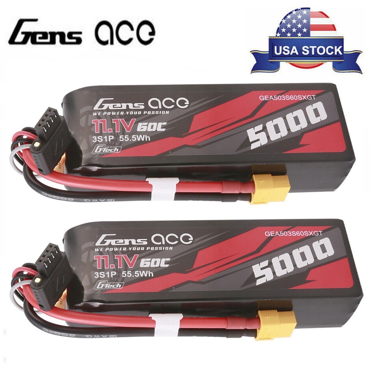 Gens Ace G-Tech 1300mAh 11.1V 60C 3S1P Lipo Battery Pack with XT60 Plug Gens Ace G-Tech 1300mAh 11.1V 60C 3S1P Lipo Battery Pack with XT60 Plug