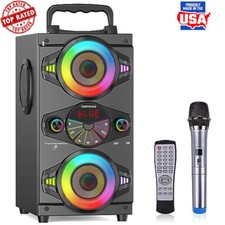 60W Bluetooth Speaker Portable Outdoor Party Boombox W/ Subwoofer LED Lights Mic