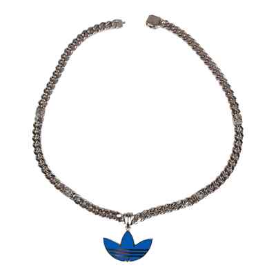 【Gucci x Adidas】Gourmette Chain Necklace Sterling Silver Adidas x Gucci gourmette necklace with Trefoil pendant in