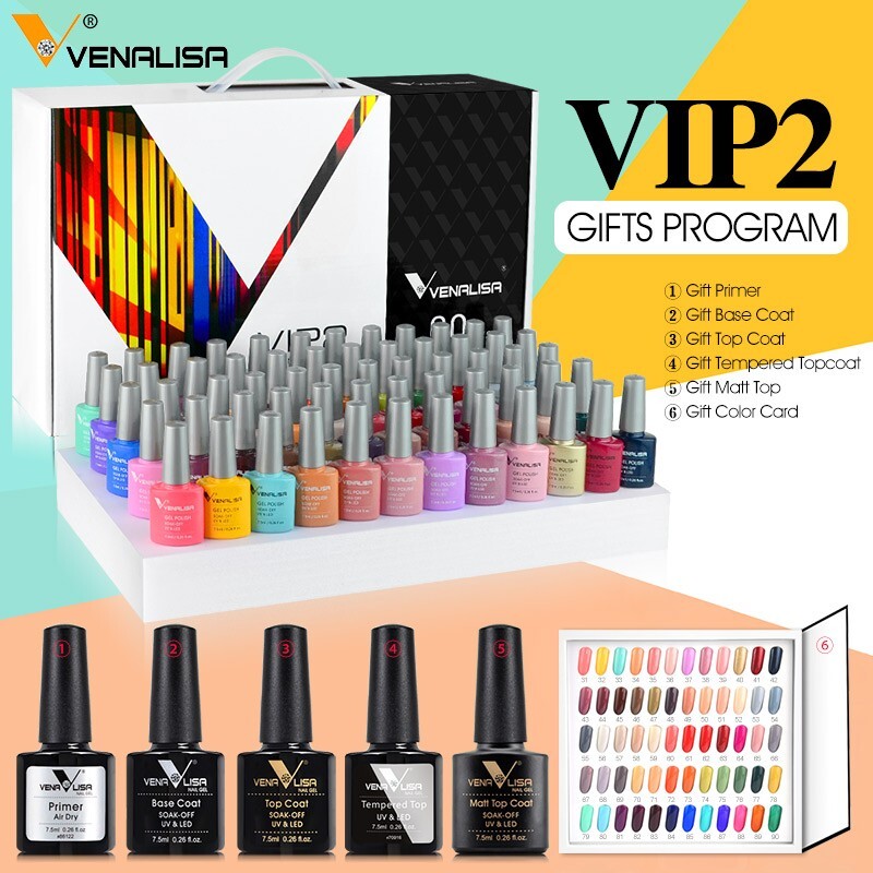 VENALISA VIP2 Set 60 Colors 7.5ml UV Led Manicure Art Gel Nail