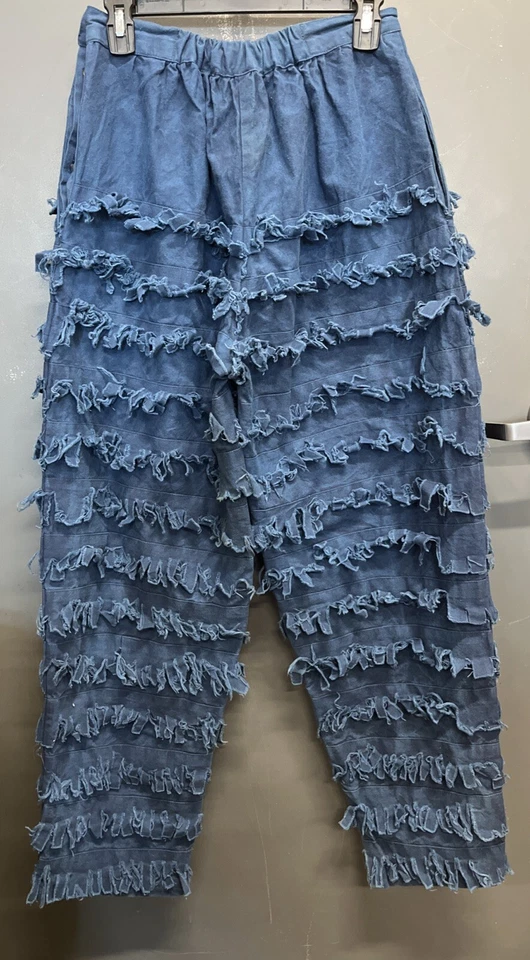 Vintage Cotton Breeze Womens Pants Size M Blue Distressed Beaded Made In India - Image 4 of 4