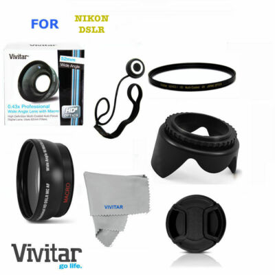 FISHEYE LENS MACRO UV FILTER CAP STRING HOOD FOR NIKON D3400