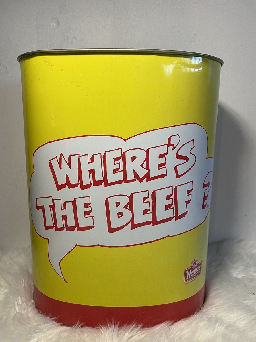 Vintage Wendy's Where's The Beef? Metal Garbage Trash Can 13” 1984