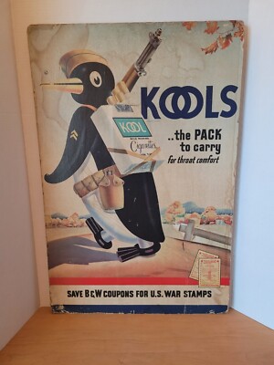 kool cigarette coupons Orginial Willie The Kools Cigarette Penguin B&W Coupon U.S. War Stamps  Poster