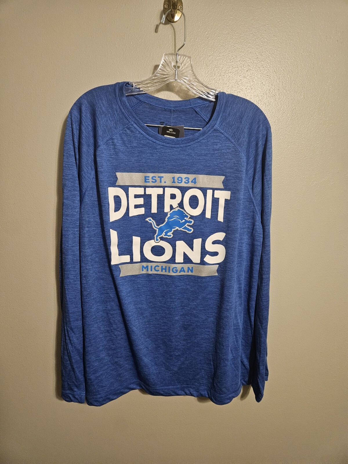 NFL Fanatics Detroit Lions Blue Long Sleeve Shirt Size Large