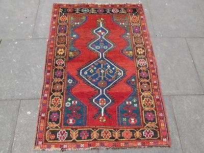 Tapis Oriental Caucasien Traditionnel Fait Main Rouge Vert En Laine 142x99cm - Photo 1/4