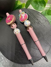 2 PC Handmade Wood Silicone Beads Black Ink Pen Set Desserts Ice Cream B2939