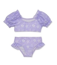 Wonder Nation Toddler Girl Purple Puff Sleeve Bikini W/UPF 50 Size 2T NEW