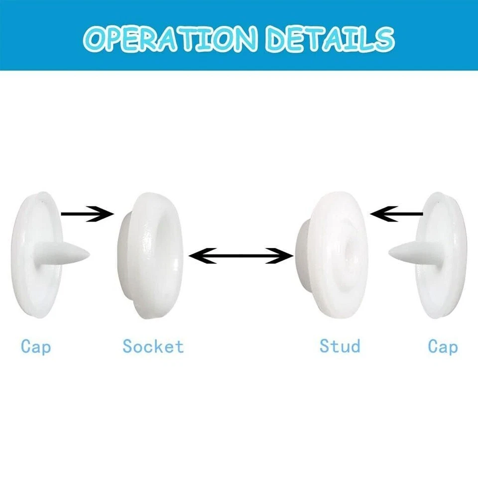 200 Sets T5 Resin Plastic Press Stud Snap Button Popper Fastener Diapers Clothes - Image 3 of 4