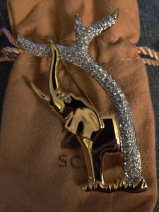 Authentic Swarovski Elephant Pin Brooch With Crystals & Gold-Plated Finish