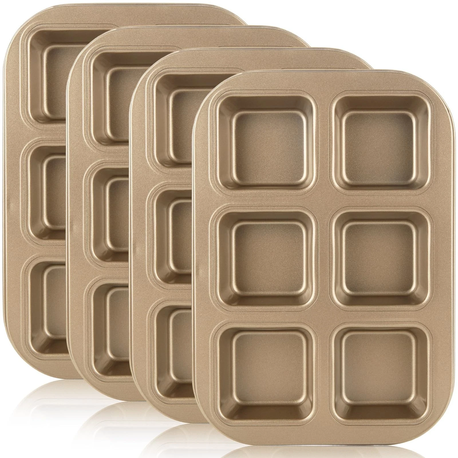 Square Brownie Pan 4 Pack Non-Stick 6 Cavity Gold Muffin Pan Mini Cheesecake ...