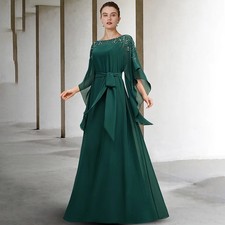 Dark Green Mother of The Bride Dresses Plus Size Puffy Half Sleeve Maxi Evening