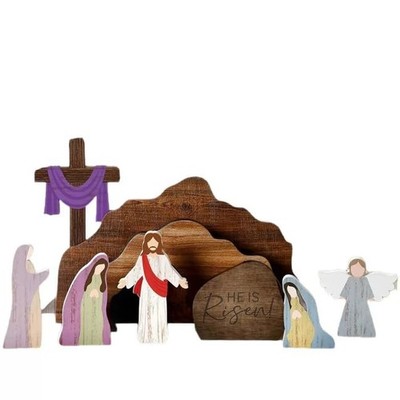 Empty Tomb Easter Scene Cross Decoration, Wooden Resurrection Tabletop Decor ...