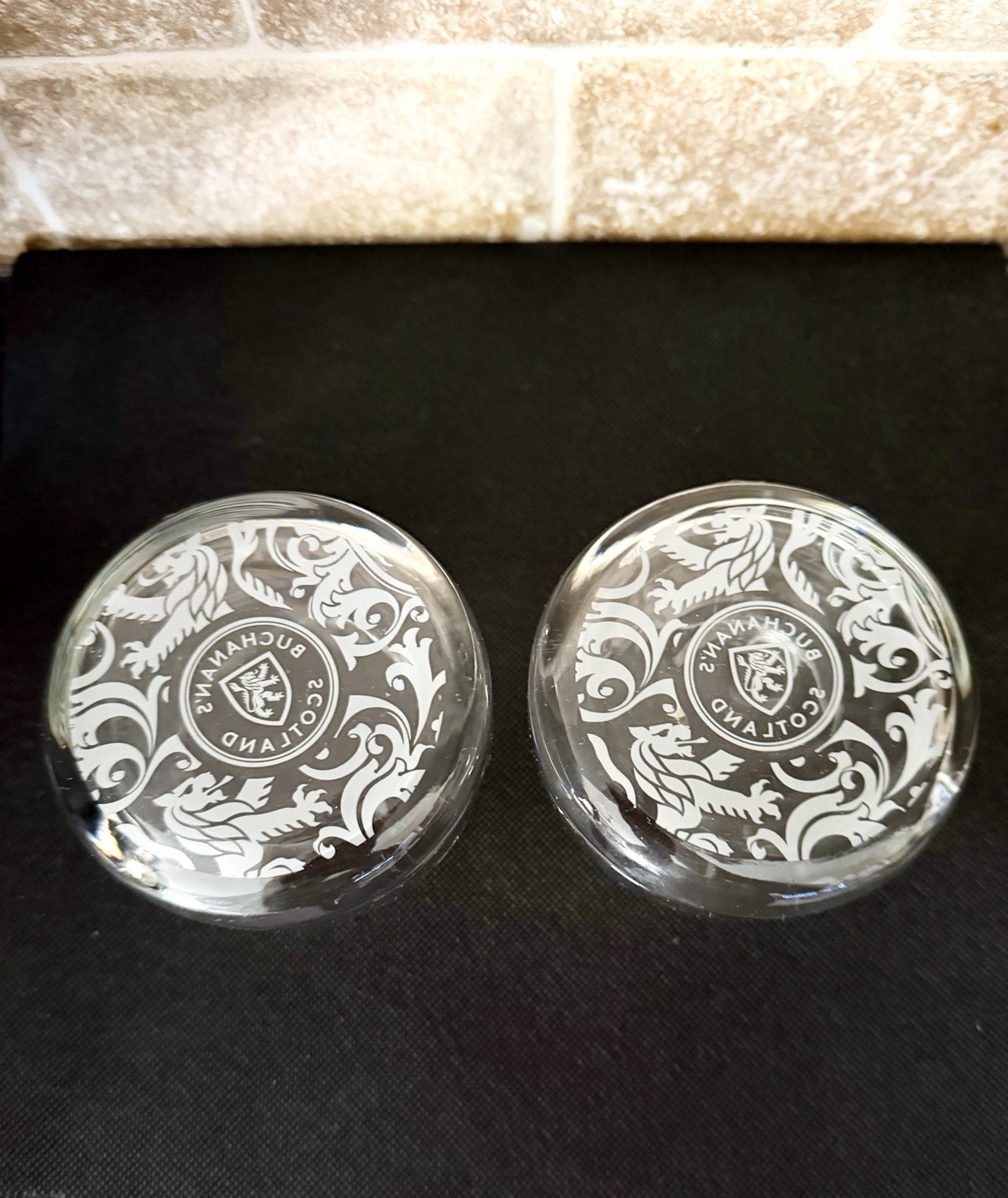 VINTAGE James Buchanan's Scotch Whisky SIGNED Rocks Glasses Set of 2 Etched Base