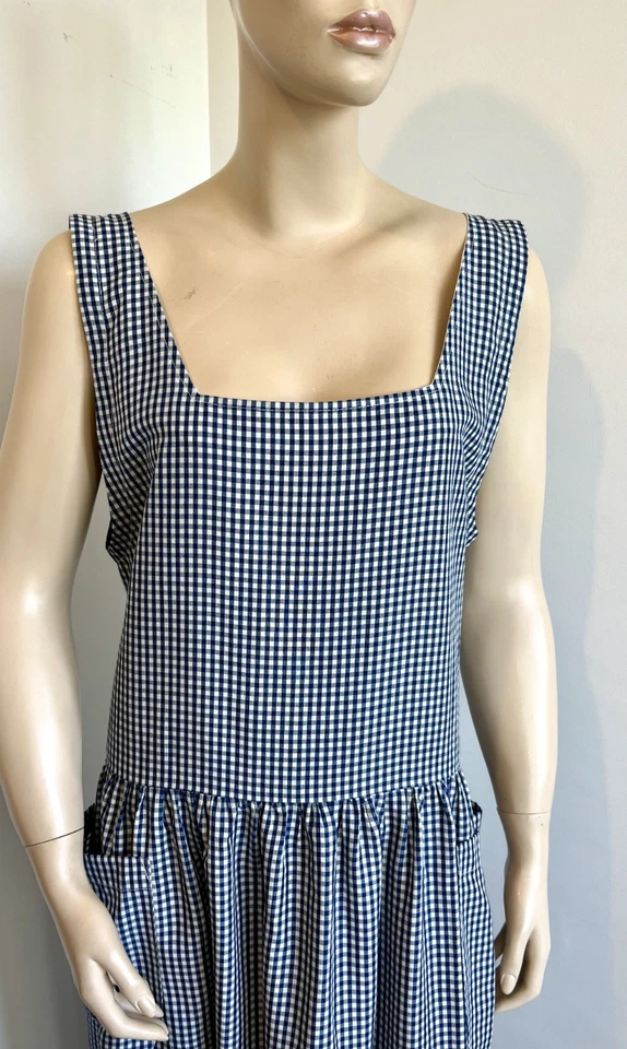 robe T38/40 longue ample vichy bleu blanc sans manche carreaux poches 723/ - Photo 4/4