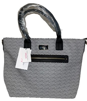 Trina Turk Handbag Tote Large Shoulder  Bag Black/White Chevron NWT $148 Read