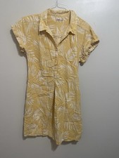 Faherty Dress Hana Linen Palm Sun Sundress Short Sleeve Collared Yellow White S