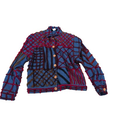 Ali Miles Denim Button Up Jacket Textured Raised Design Women Size M Cotton