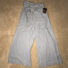 Forever 21 Wide Leg NWT Contemporary Blue Belted Pants Stretch Waist women small