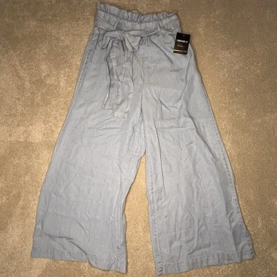 Pantalones Forever 21 Pierna Ancha Nuevos con Etiquetas Contemporáneos Azul Cinturón Cintura Elástica Mujer Pequeños - Imagen 1 de 4