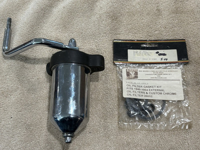 Vintage Harley Knucklehead Panhead External Oil Filter Canister 63805-48 + Mount