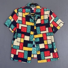 VTG 90s Multicolor Button Up Shirt Women’s Sz M Notations