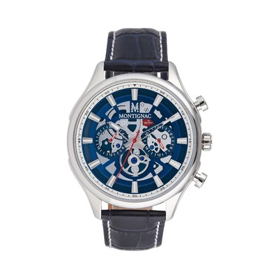 Herrenuhr MONTIGNAC MOW411 Multifunktion Leder Blau