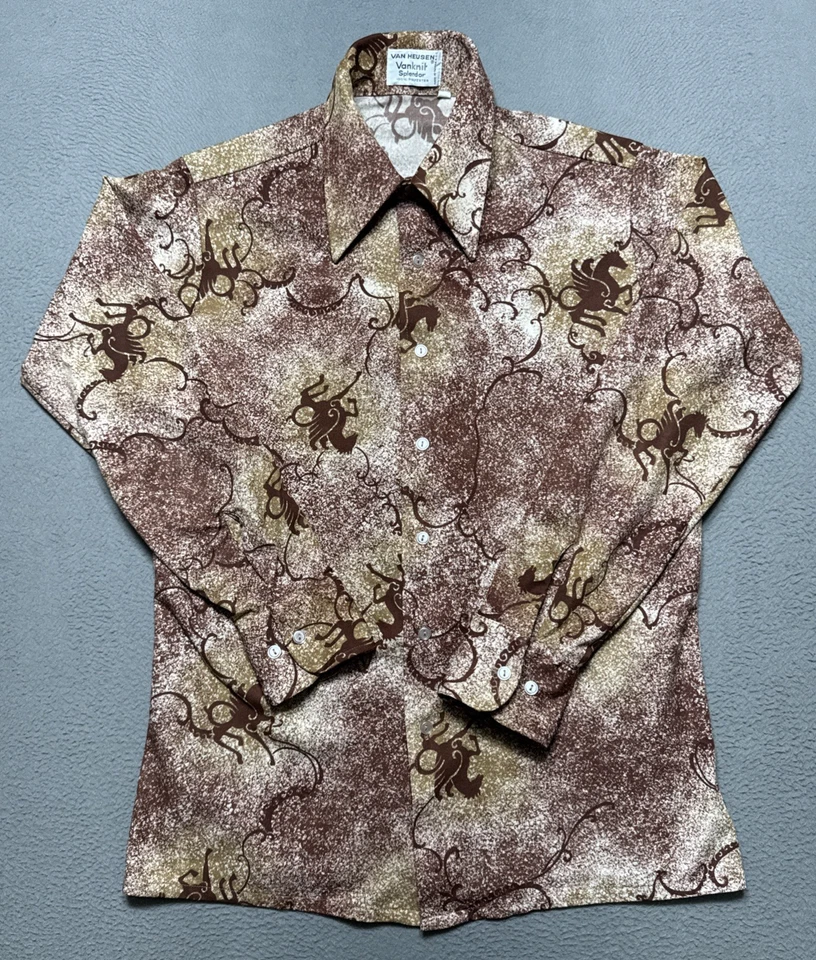 Camisa Discoteca Vintage Años 70 Van Heusen Van Tejida Esplendor Poliéster Elastizada Pegaso Foto 2 de 4