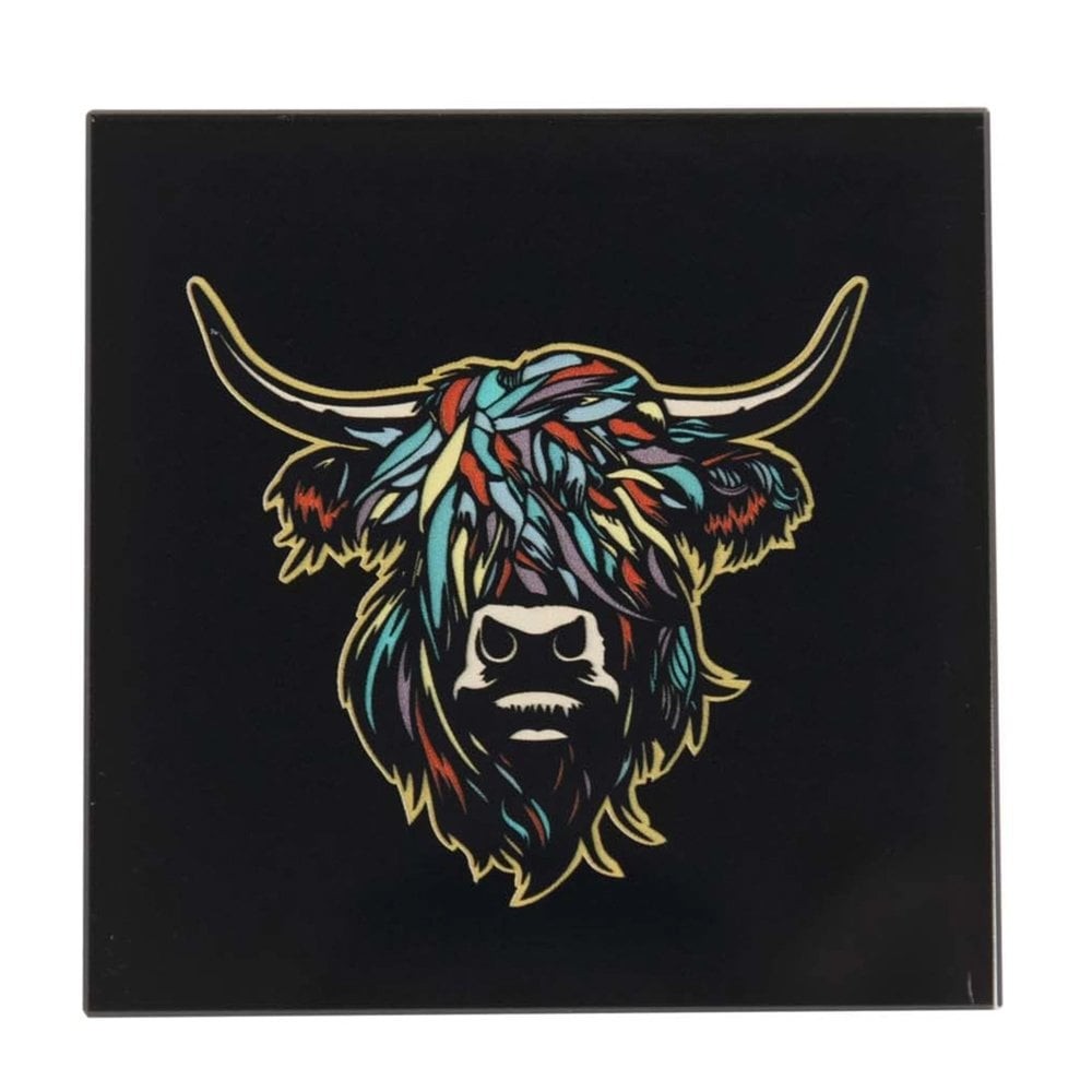 Eurostick Multi Coloured Black Heilan Coo Coaster