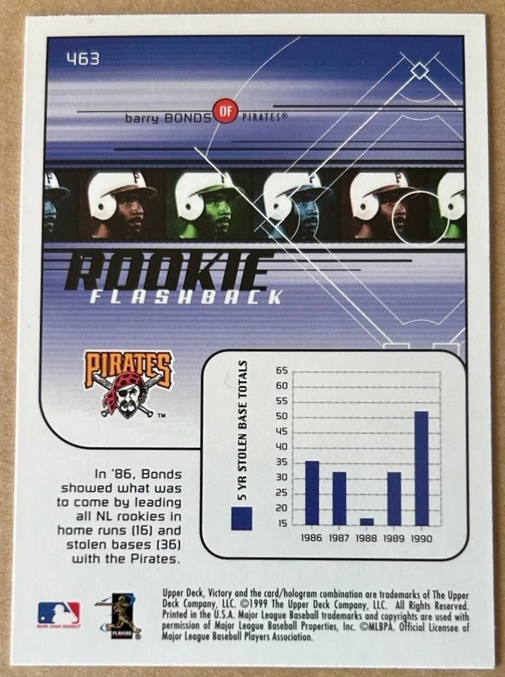 BARRY BONDS 1999 UPPER DECK VICTORY Card #463 NM-MT Condition - Image 2 of 2