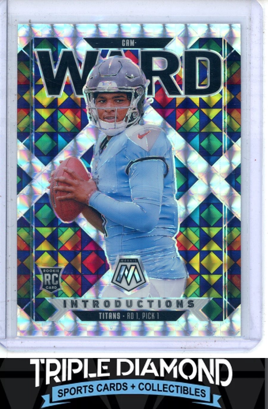 2025 Panini Mosaic Cam Ward Rookie Introductions Silver Mosaic Prizm Y785