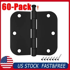 60PCS Hinges Interior Door Hinges 3.5" x 3.5" Rounded 5/8" Radius, Matte Black