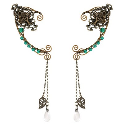 Renaissance Fee Elfe Ohr Manschetten - Handarbeit Vintage Blumenranke Elfe Ohrringe Bron