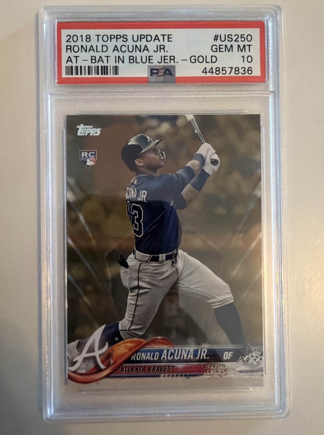 2018 TOPPS UPDATE GOLD #US250 RONALD ACUNA JR. ROOKIE RC #/2018 PSA 10