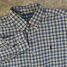 Ralph Lauren Classic Fit Men s Large Blue White Check Plaid Dress Shirt Preppy