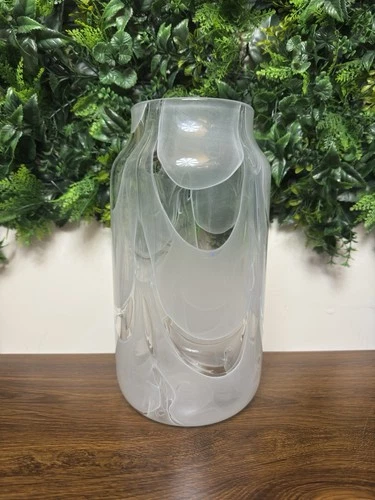 Vtg Ercole Barovier & Toso Graffito Diafano Bianco Murano Glass Signed Vase 11”