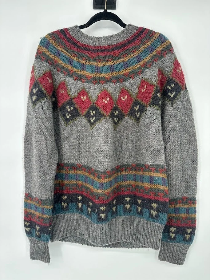 Vintage Boston Traders Sweater Mens Medium Geometric Fair Isle Chunky Knit Wool - Image 4 of 4