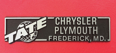 TATE Chrysler Plymouth Frederick, MD ~ PLASTIC CAR DEALERSHIP EMBLEM - VINTAGE