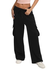 Women  S Fleece Lined Sweatpants Baggy Wide Straight Leg Pants Black