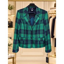 NWT Tommy Hilfiger Women s Green Blue Plaid Blazer Jacket Button Front Size 12