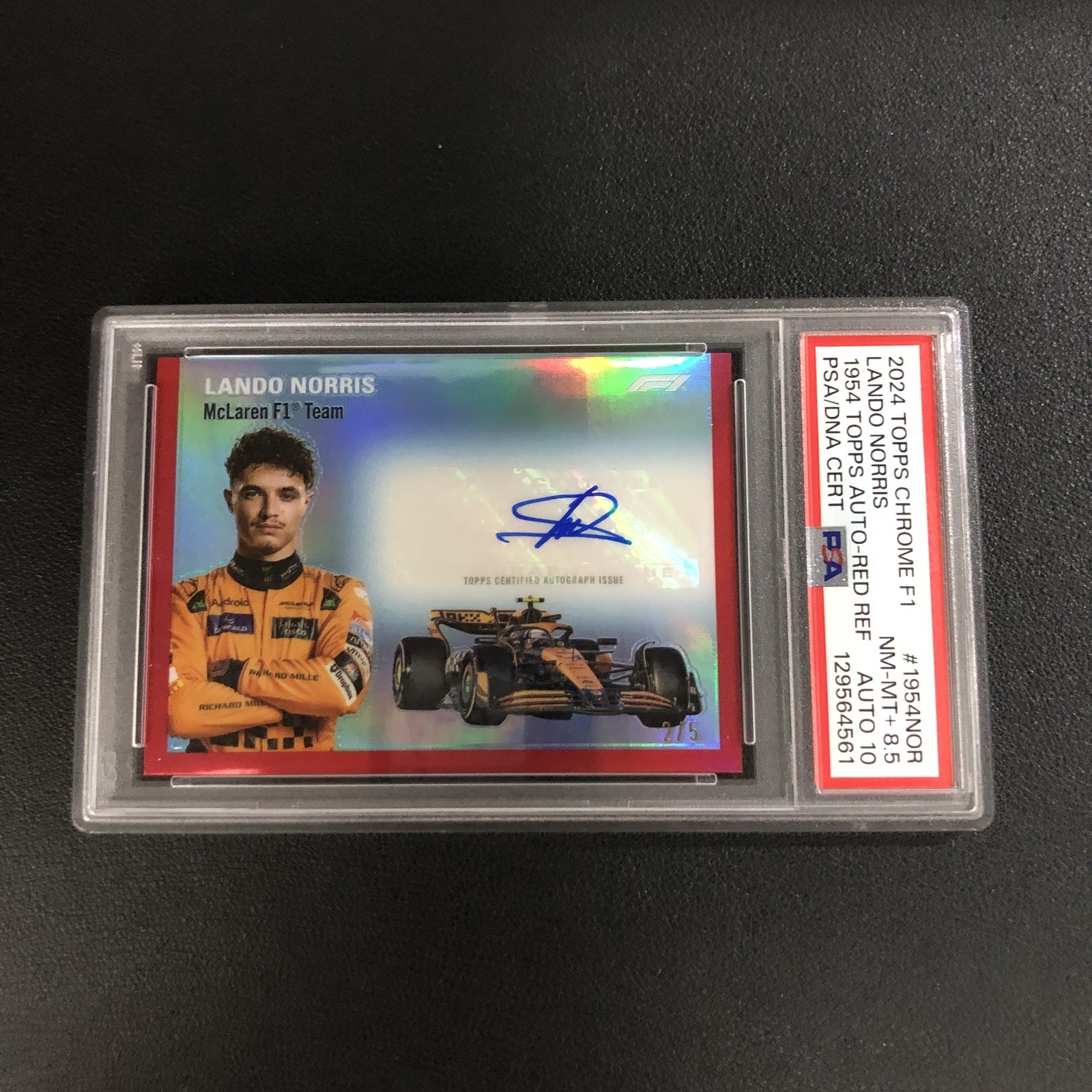 2024 Topps Chrome Formula 1 F1 1954 Topps Auto Lando Norris Red /5 PSA 8.5 view 1