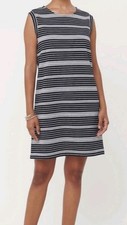 NWT LOFT Women's Pullover Stretch Sleeveless Shift Dress Striped Black Wht - XL
