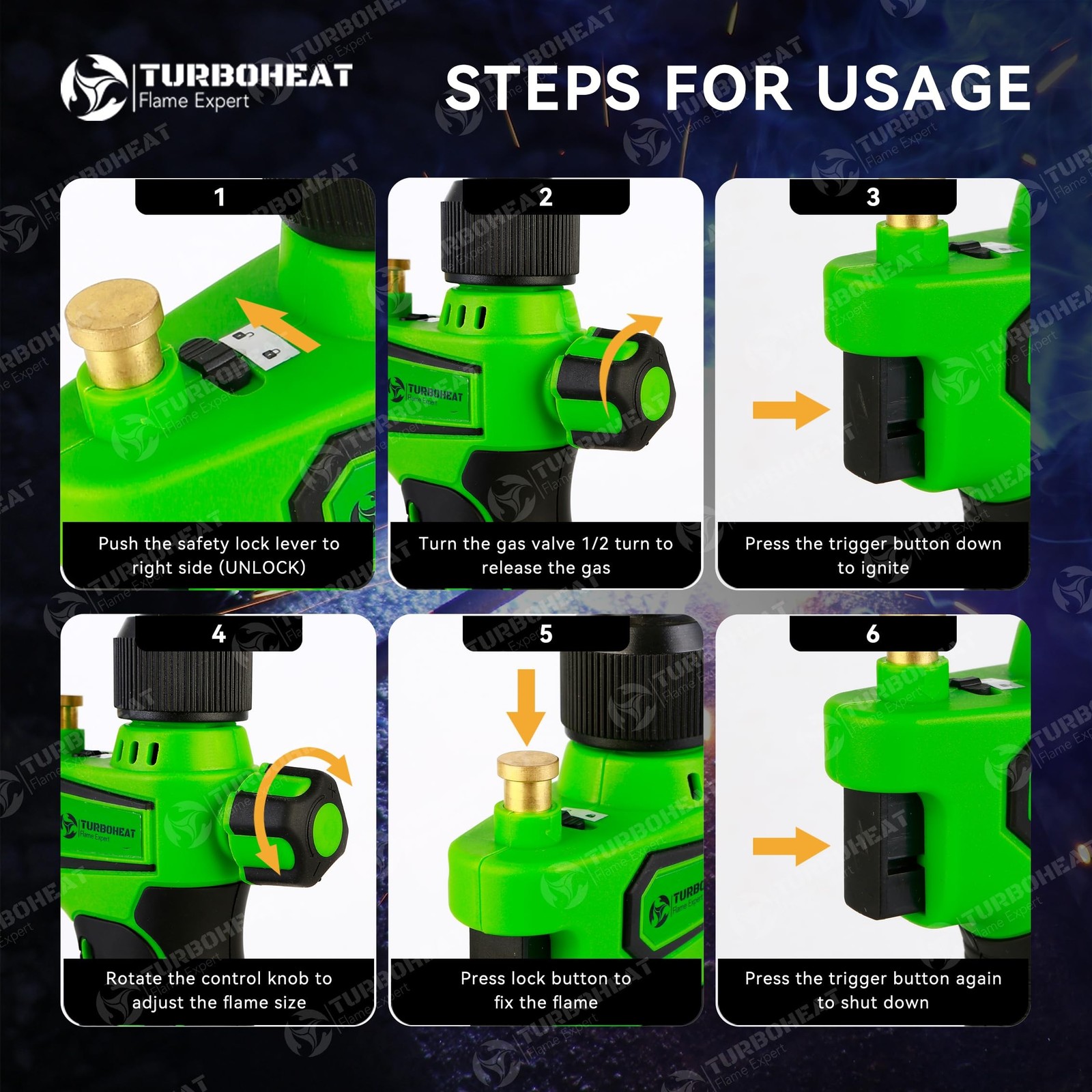 High-Intensity Turbo Torch Head with Auto-Igniter - for Propane/MAPP Gas (Cyl...