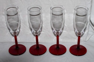 4 Vintage Luminarc Ruby Red Stem Wine Glasses Cristal D'Arques France